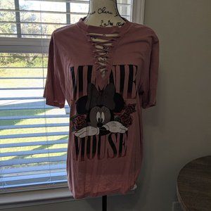 BOGO 🆓 Disney Minnie Mouse Pink Lace Up Tee